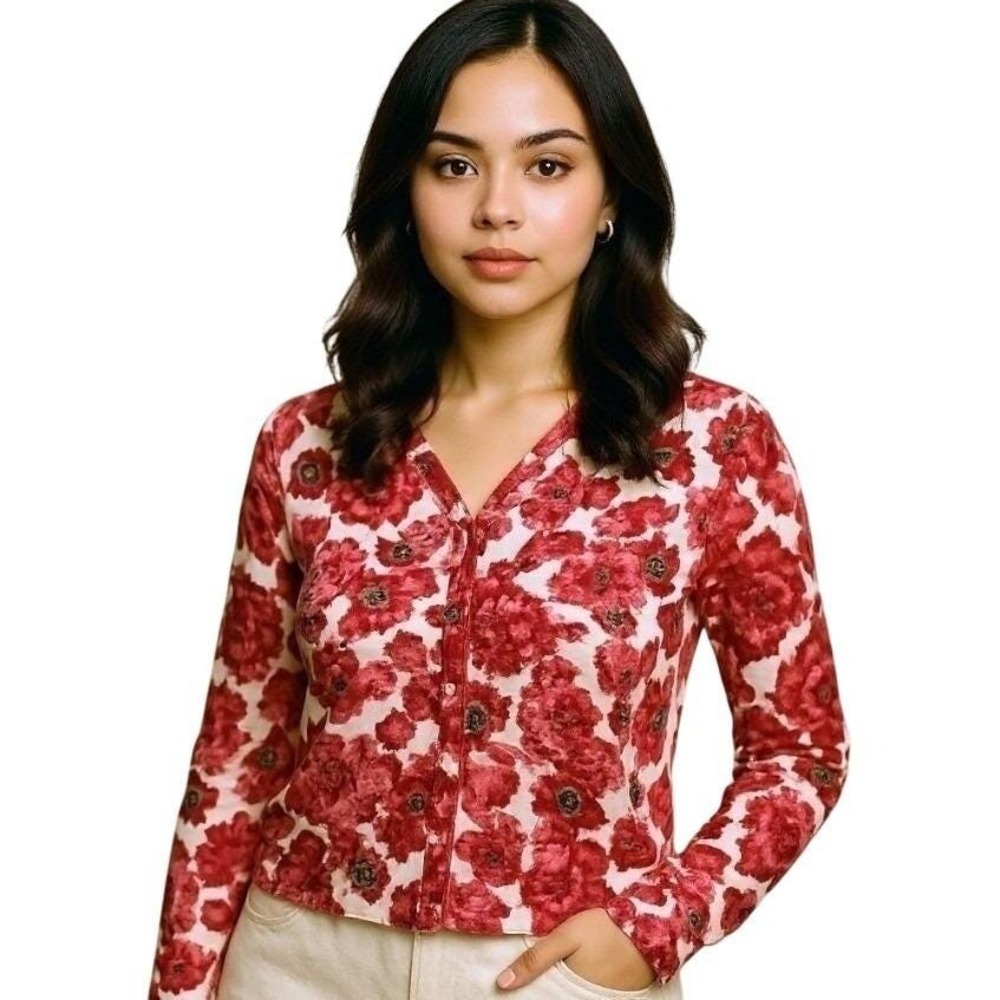 Burberry London Floral Merino Wool Cardigan Sweater Pink‎ Made In Italy L NWT